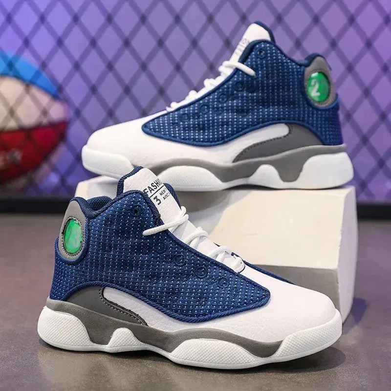 2023 new sports shoes male adolescent boys middle school leisure leather cushioned anti-slip actual combat basketball shoes