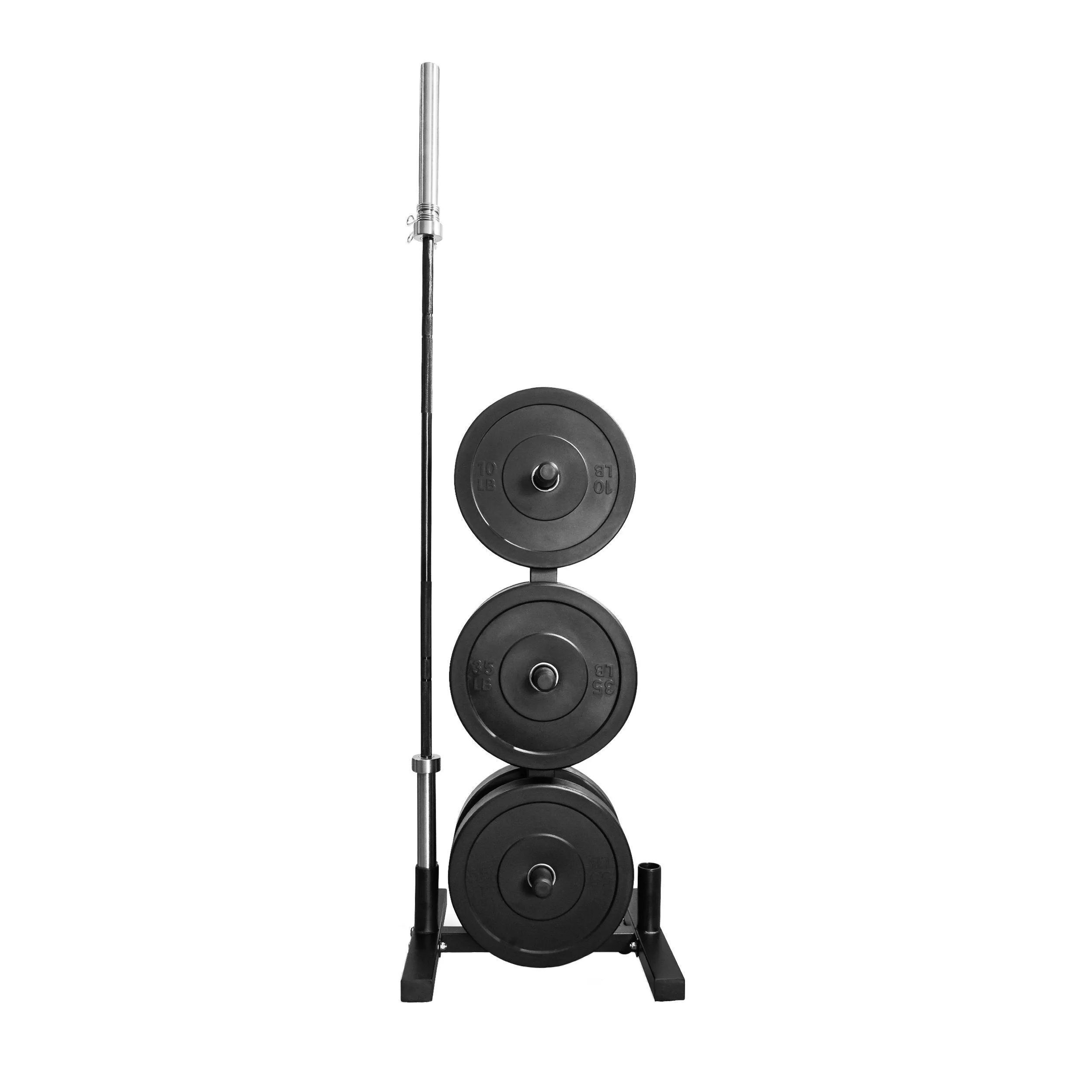305 lb Olympic Bumper Plate and Barbell Set   Plate Tree