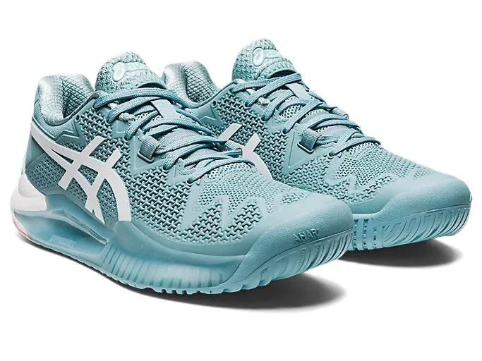 Asics Gel Resolution 8 Womens Tennis Shoes (Smoke Blue/White)