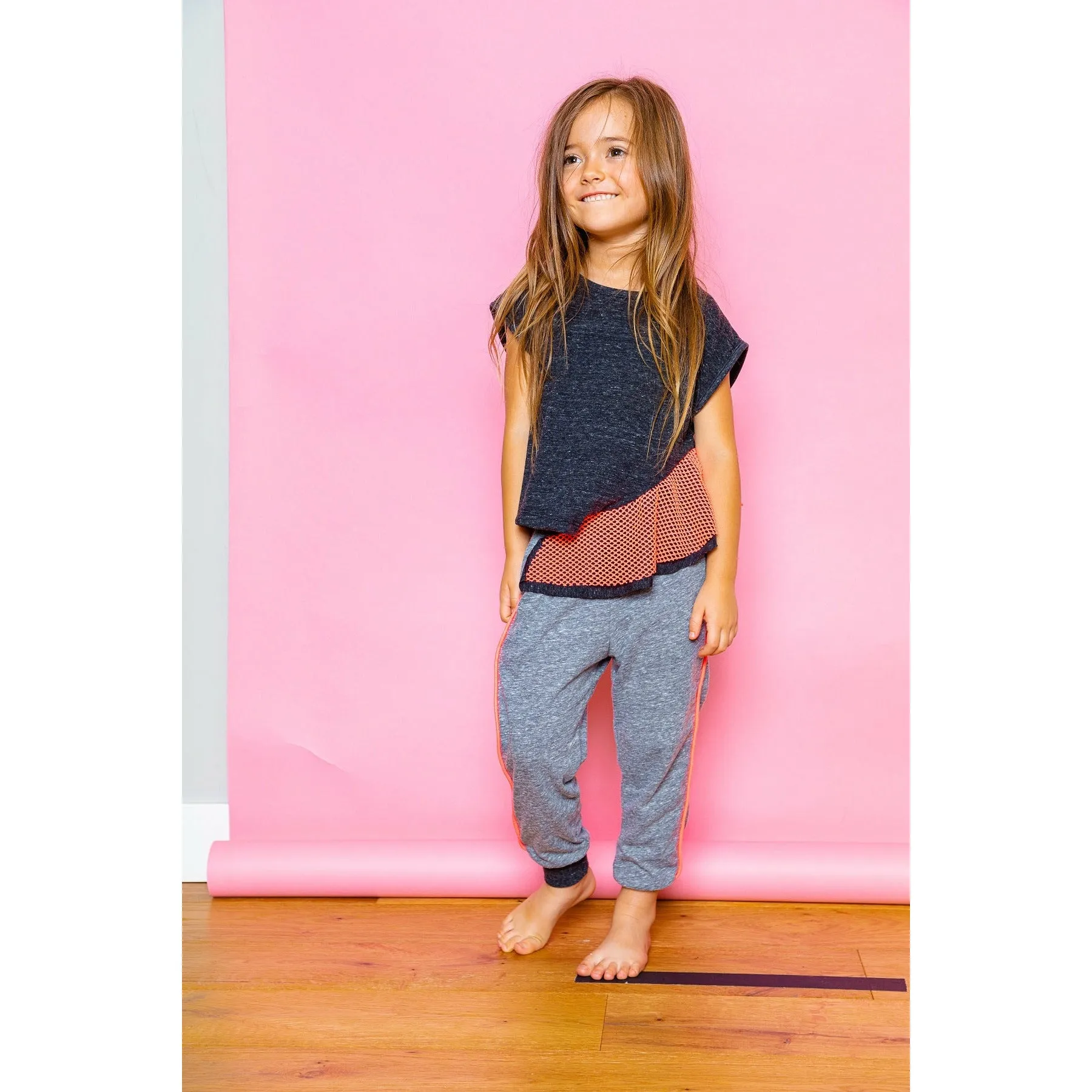 Basia-Neon top | Charcoal w/coral netting