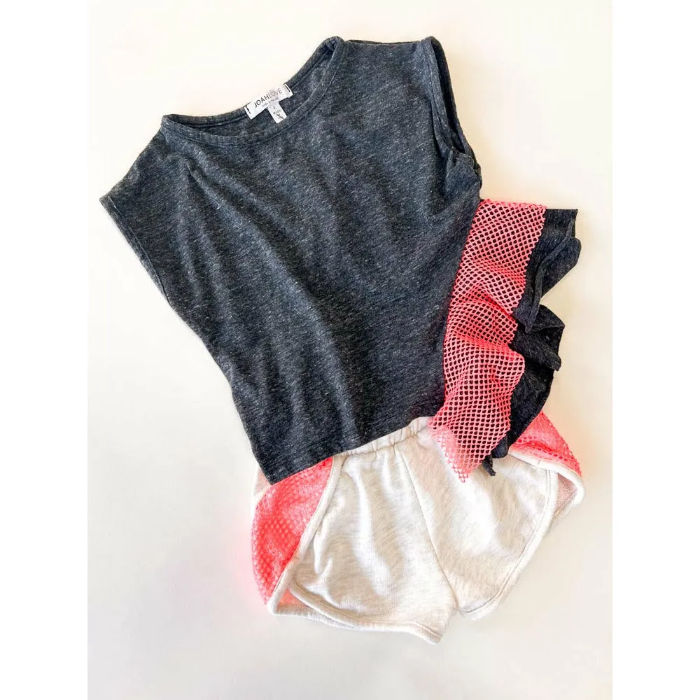 Basia-Neon top | Charcoal w/coral netting