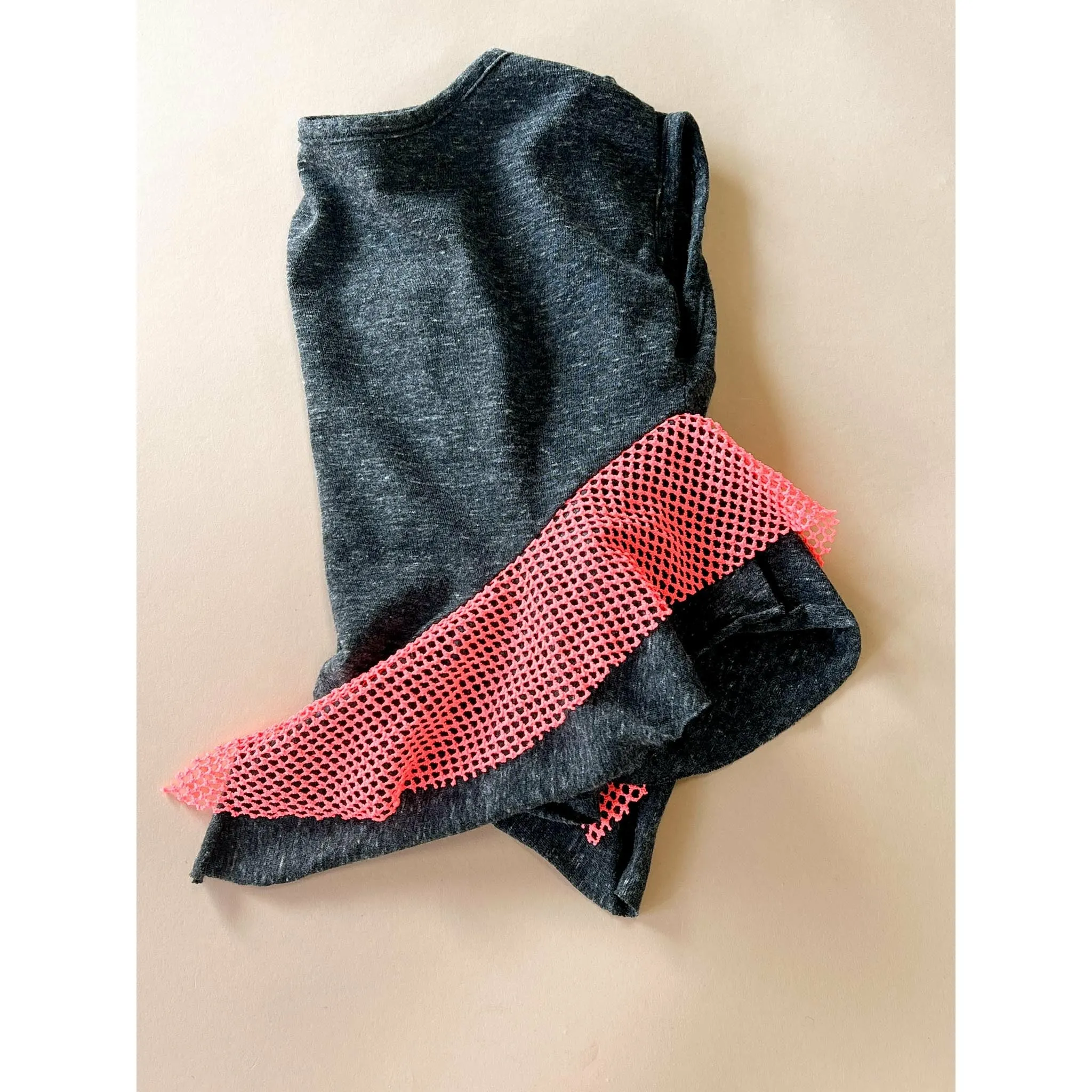 Basia-Neon top | Charcoal w/coral netting