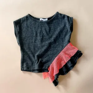Basia-Neon top | Charcoal w/coral netting
