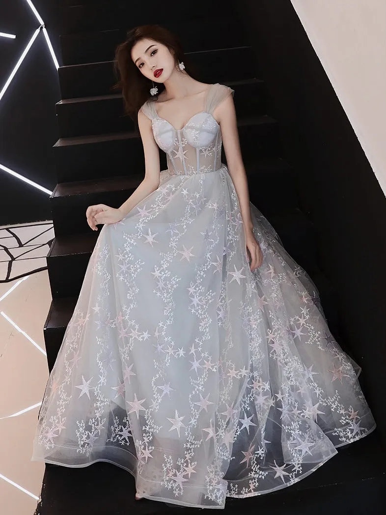 Beautiful Grey Off Shoulder Sweetheart Long Party Dress Prom Dress, Grey Evening Dress 2022