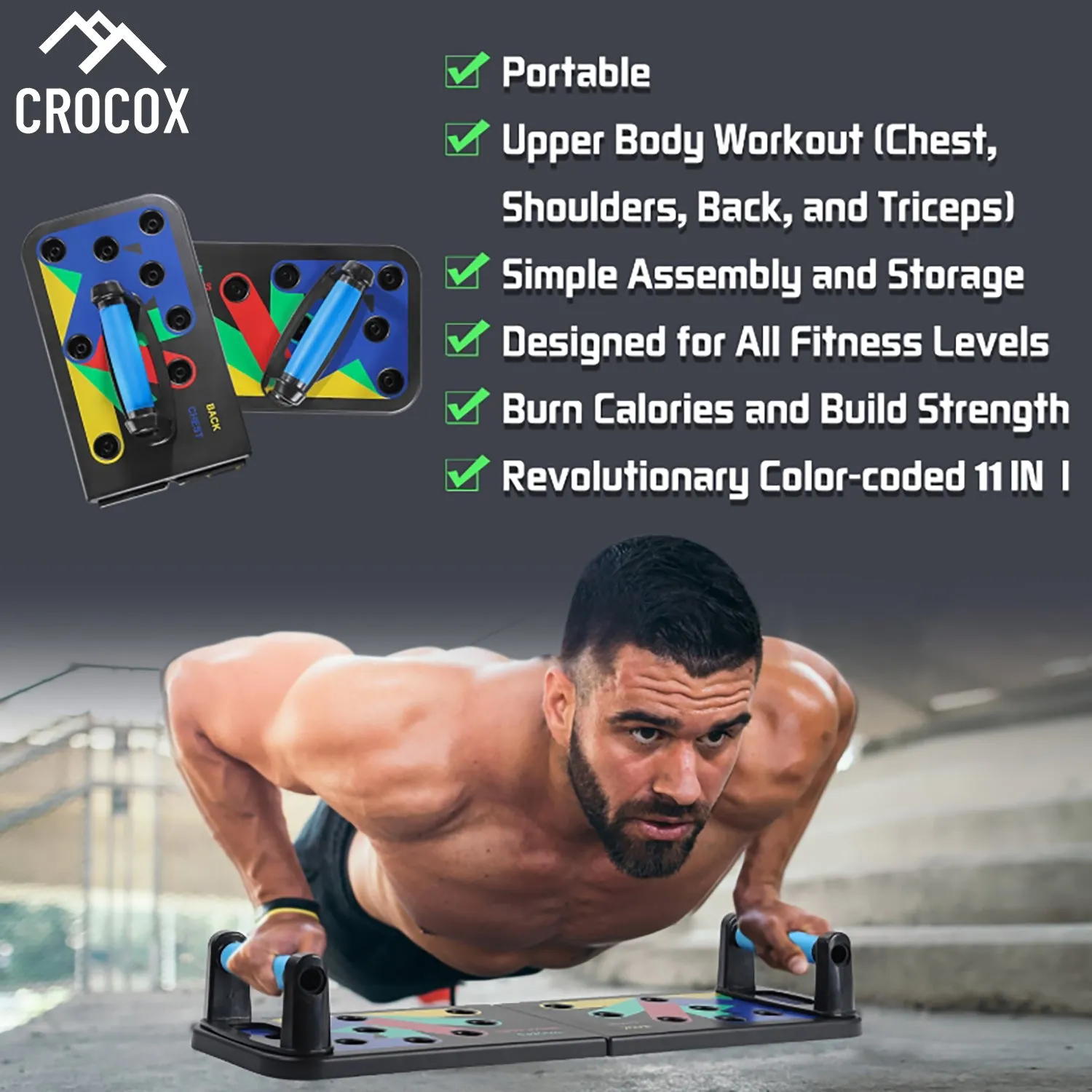 Crocox Push Up Board Fitness Stand Bar Muscle Training Rack Foldable Home Gym