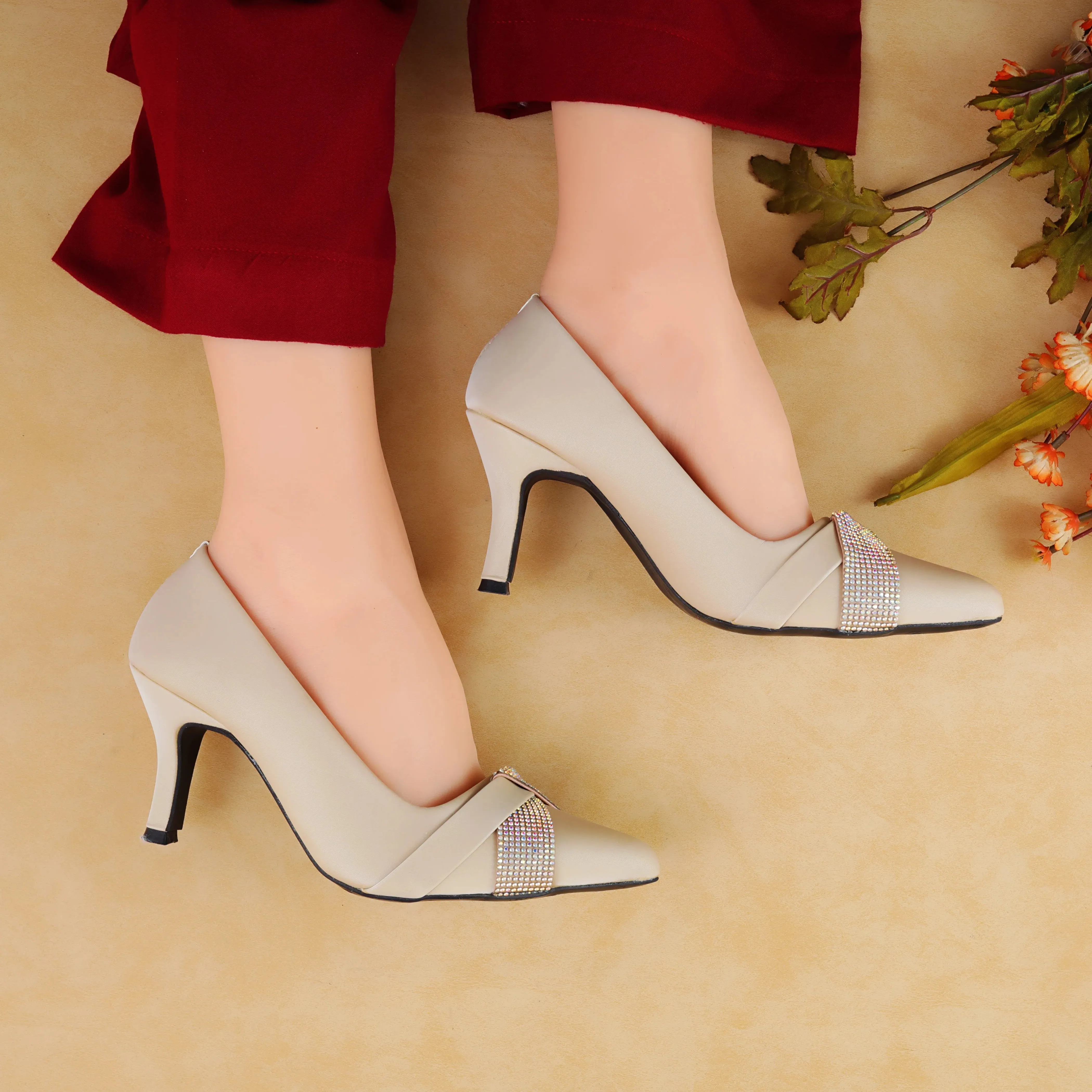 Dazzle Beige Women Court Shoes