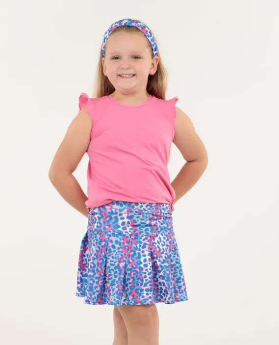 Girls Tennis Skort - Blue Leopard