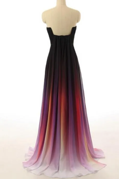 Gradient Long Chiffon Prom Dress 2018, Charming A-line Formal Dress, Party Gowns