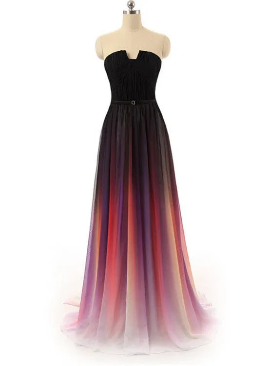 Gradient Long Chiffon Prom Dress 2018, Charming A-line Formal Dress, Party Gowns