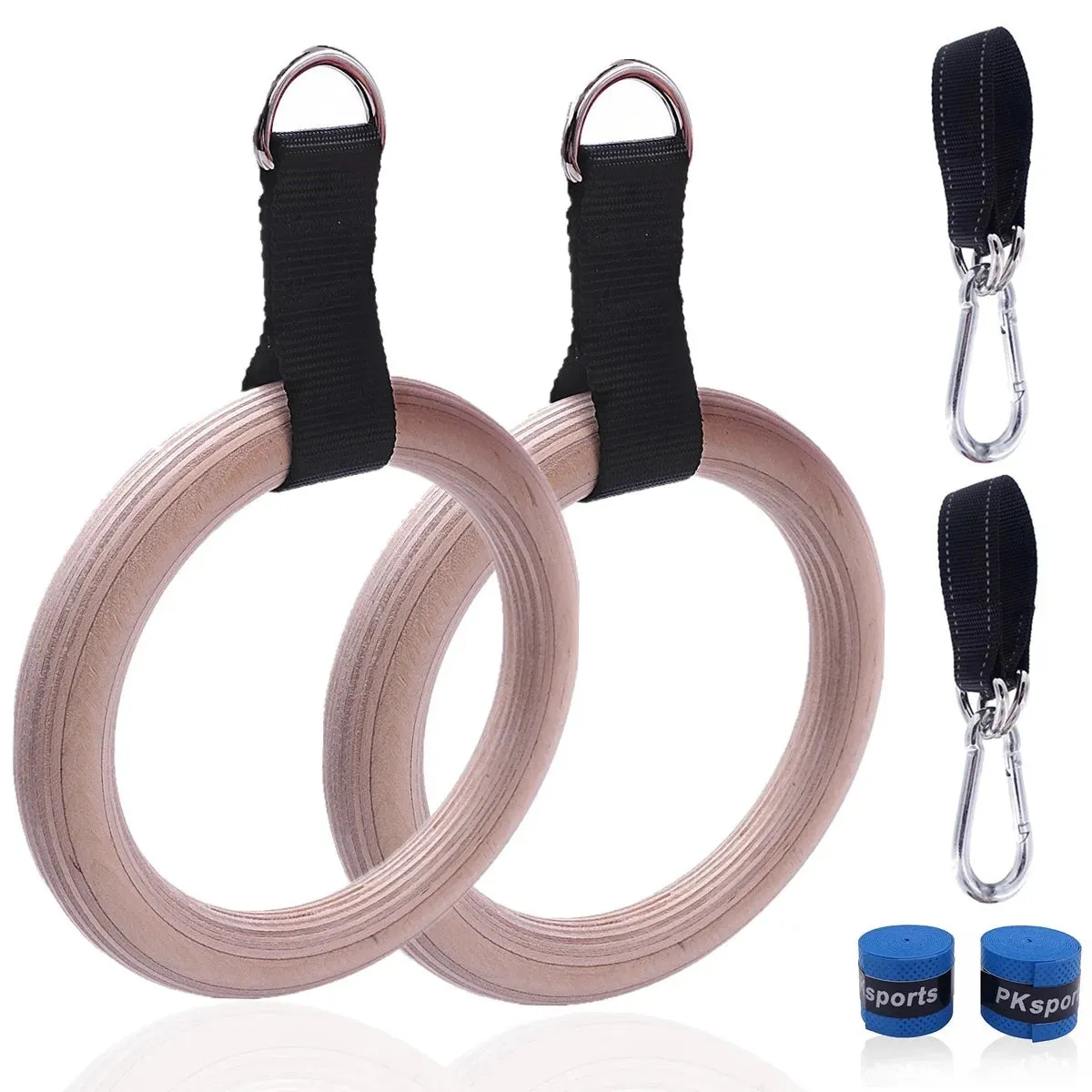 Gymnastics Rings with Hanging Straps and Carabiners - Pull Up Handles for Home Gym