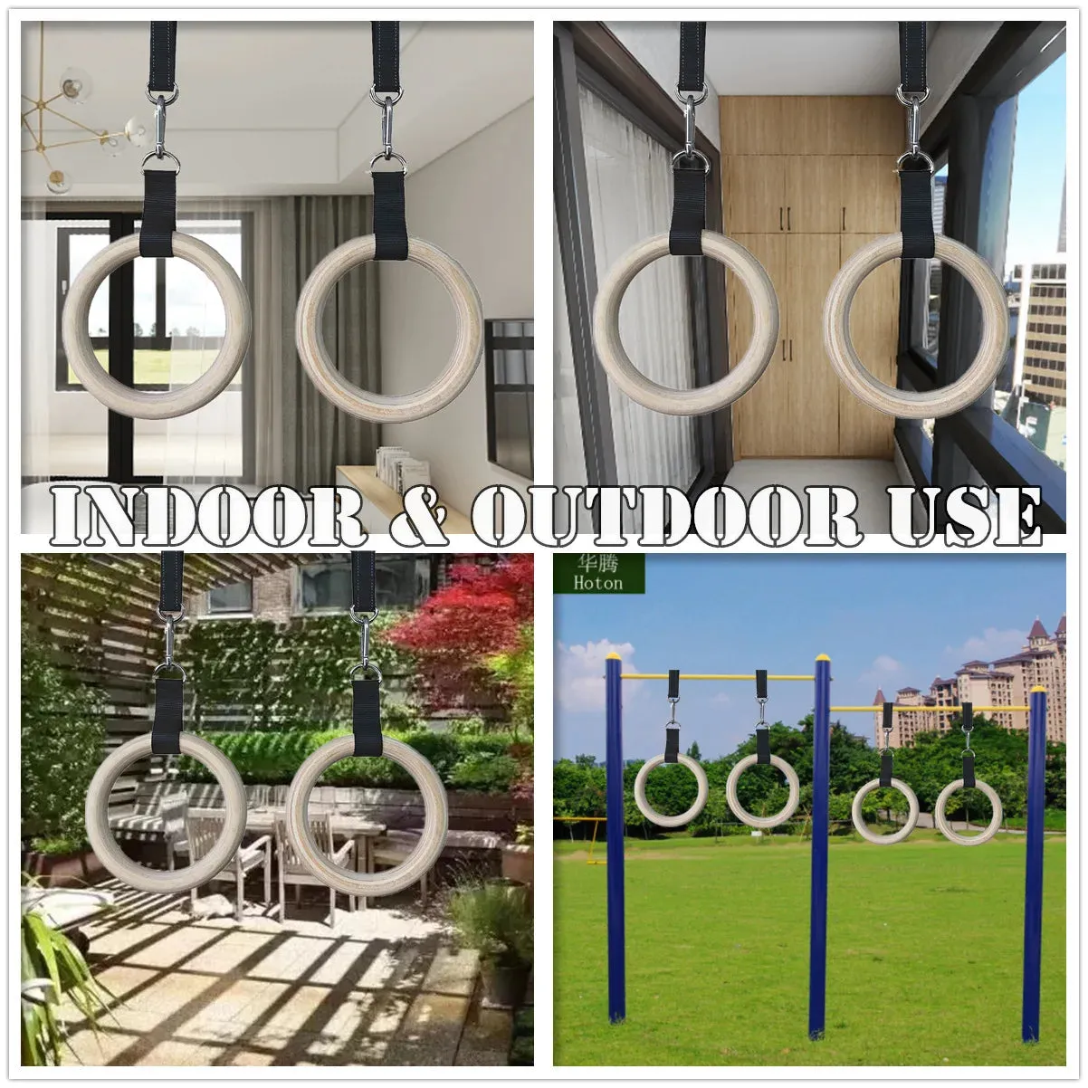 Gymnastics Rings with Hanging Straps and Carabiners - Pull Up Handles for Home Gym