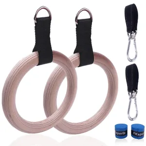 Gymnastics Rings with Hanging Straps and Carabiners - Pull Up Handles for Home Gym