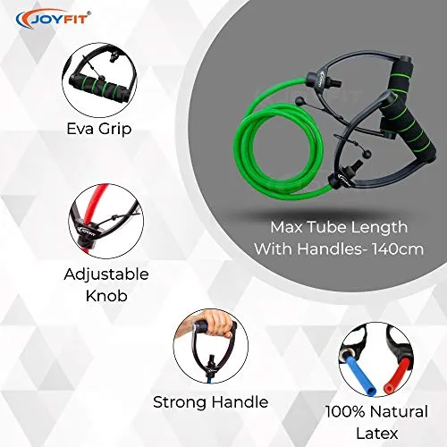 Joyfit Resistance Tube[1 Pc]- with Adjustable knob for Workout with Door Anchor & Workout Chart. Toning Tube for Home Workout, Strength Training, Crossfit, Pilates. Resistance Band for Men and Women