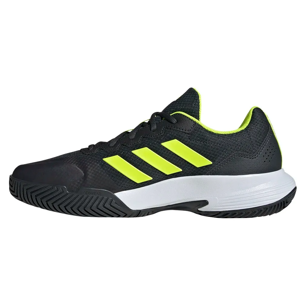 Juniors' GameCourt 2 Tennis Shoes Carbon and Lucid Lemon