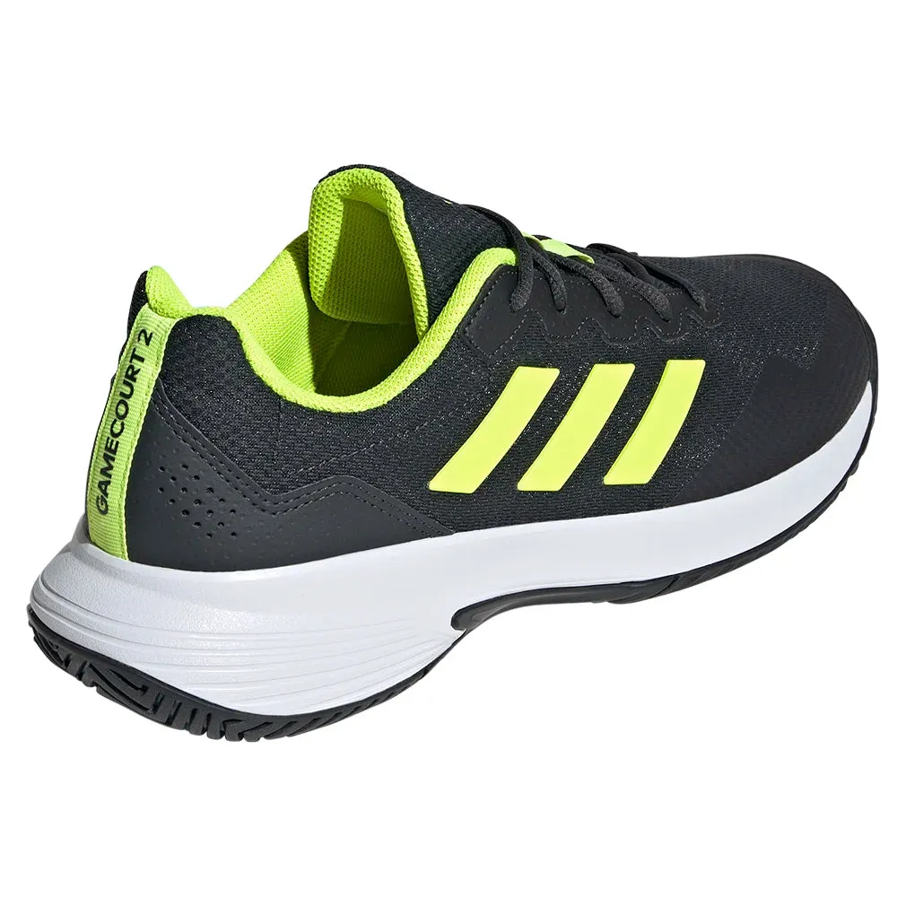 Juniors' GameCourt 2 Tennis Shoes Carbon and Lucid Lemon