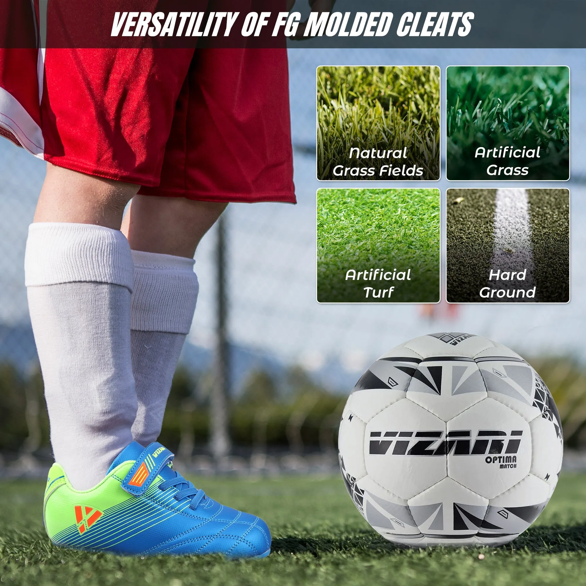 Loma Velcro Firm Ground Soccer Cleats - Blue/Green