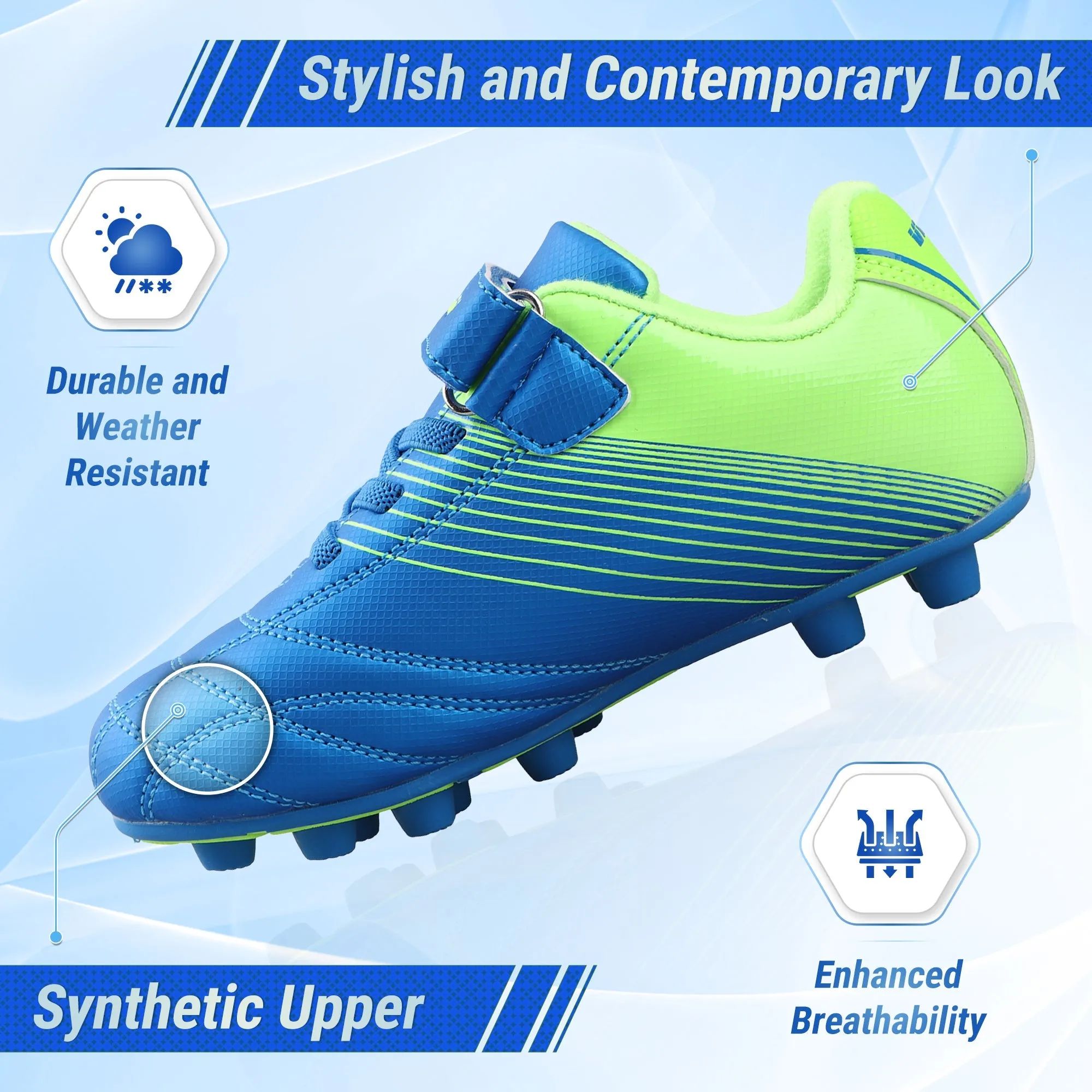 Loma Velcro Firm Ground Soccer Cleats - Blue/Green