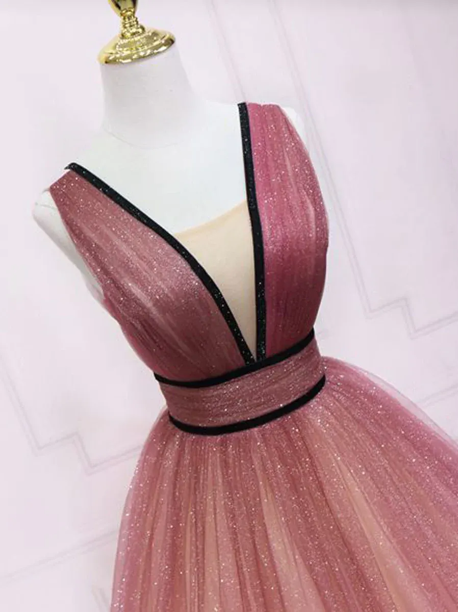 Lovely Tulle Gradient V-neckline Long Party Dress, Layers Tulle Junior Prom Dress
