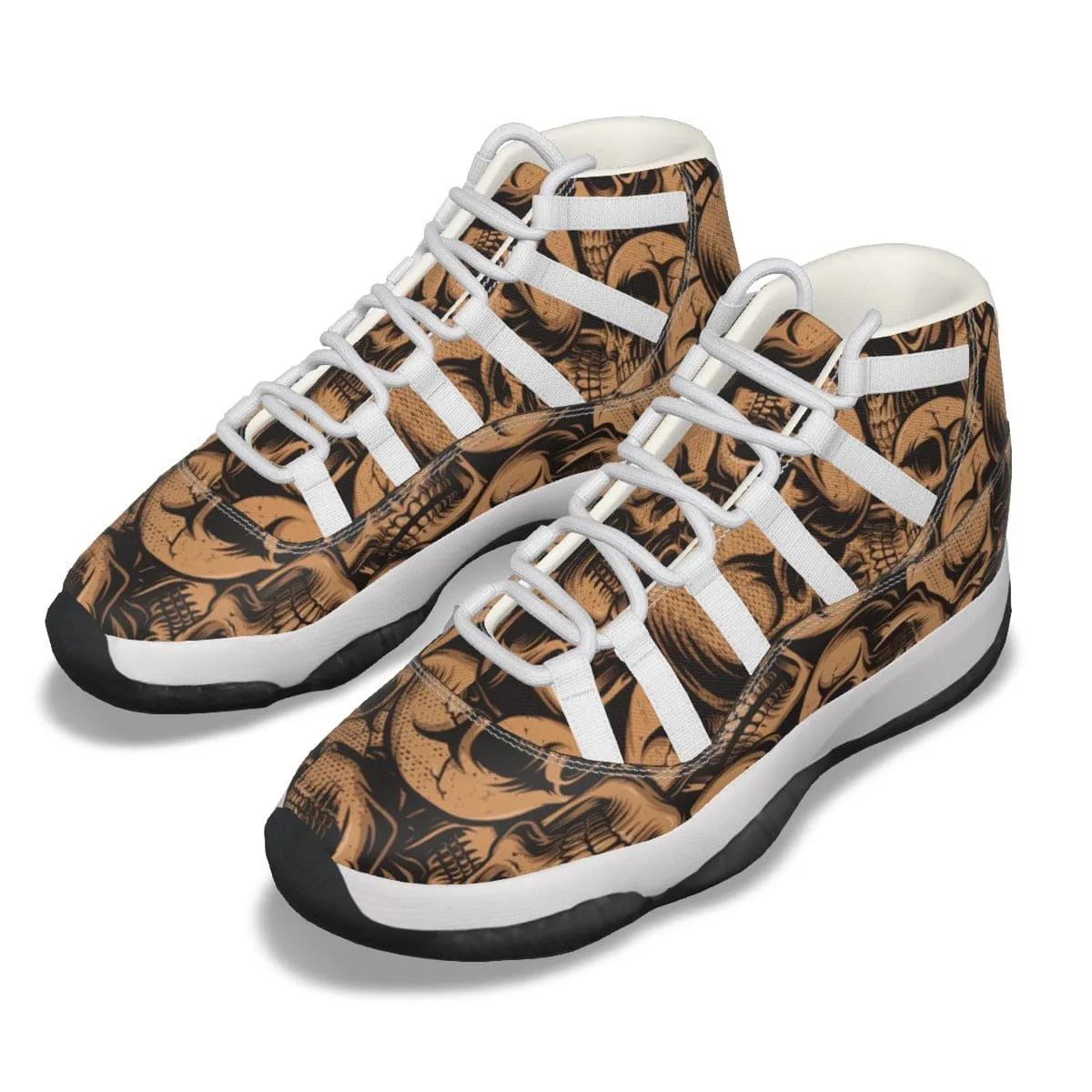 Men's Brown Skulls High Top Basketball Shoes