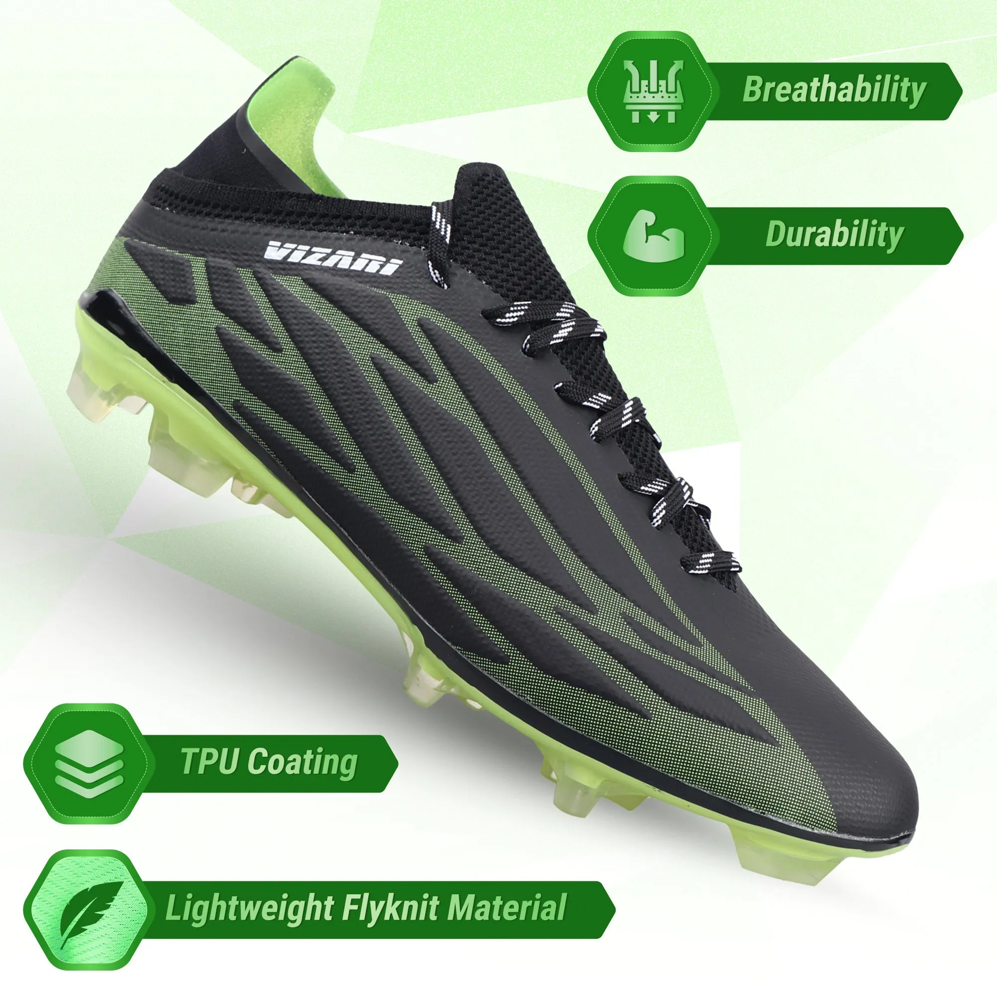 Provo Adult Firm Ground Soccer Cleats - Black/Lime
