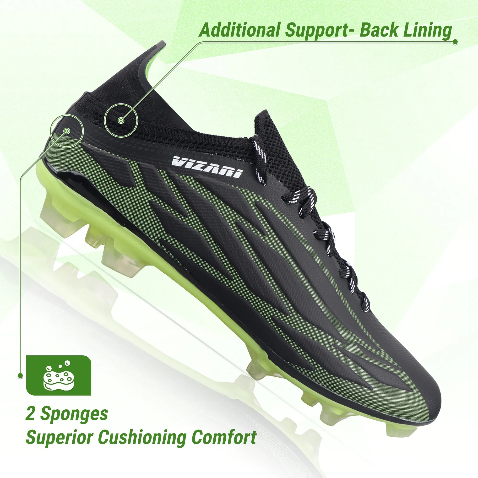 Provo Adult Firm Ground Soccer Cleats - Black/Lime