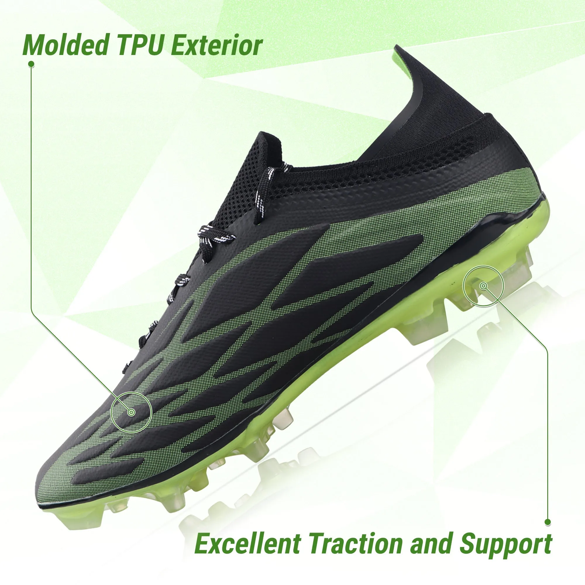 Provo Adult Firm Ground Soccer Cleats - Black/Lime