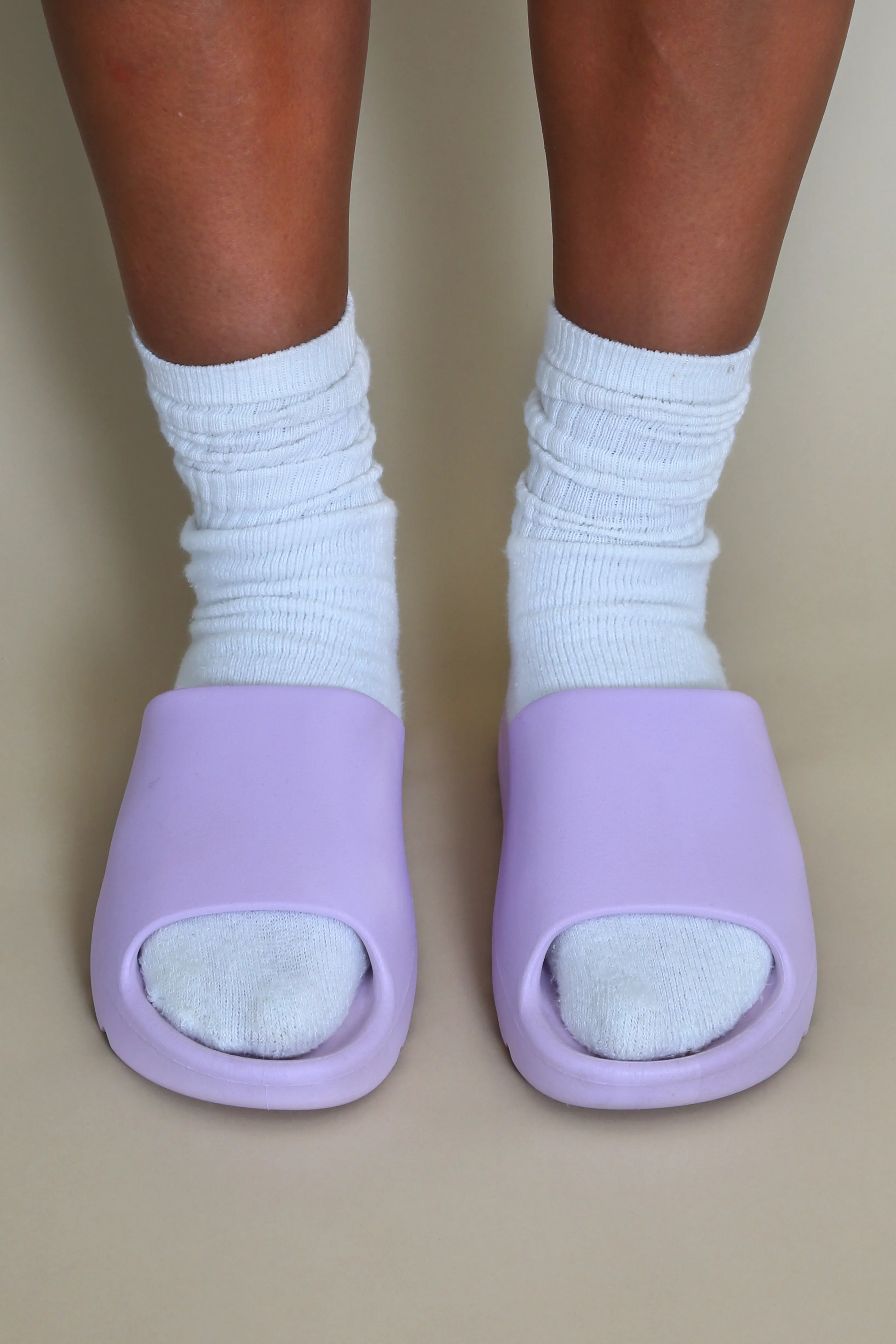 Rubber Ribbed Sole Sliders In Lilac