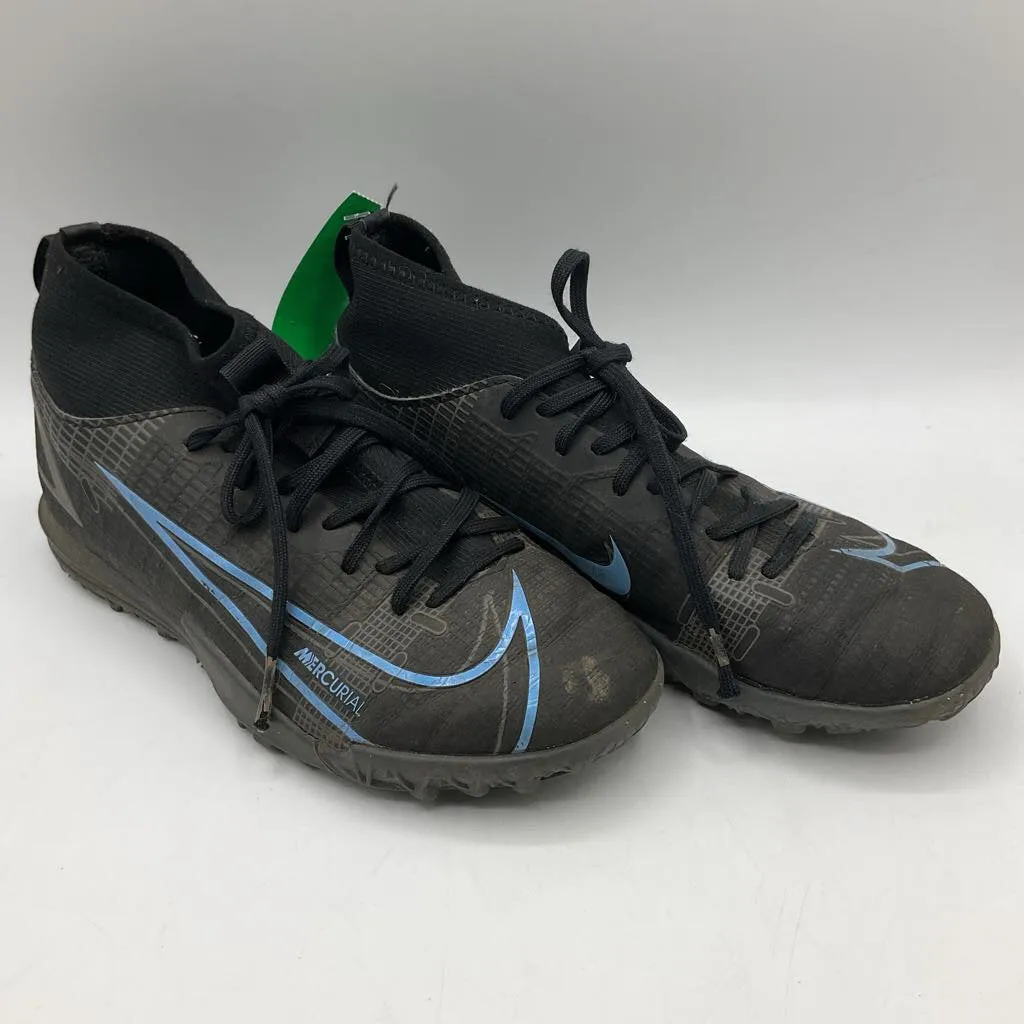 Size 2Y: Nike Black/Blue Lace-Up Indoor Soccer Cleats