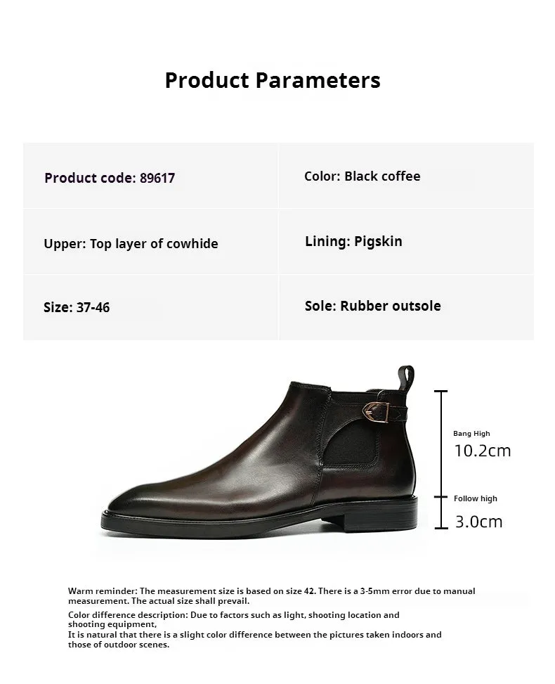 Top Layer Cowhide Men's Leather Shoes Chelsea Boots Men's Genuine Leather Retro Pointed Toe Business Formal Wear High-Top Shoes Winter Men's Boots89617