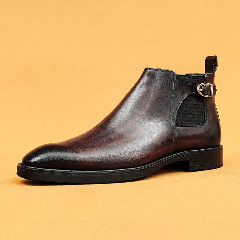 Top Layer Cowhide Men's Leather Shoes Chelsea Boots Men's Genuine Leather Retro Pointed Toe Business Formal Wear High-Top Shoes Winter Men's Boots89617