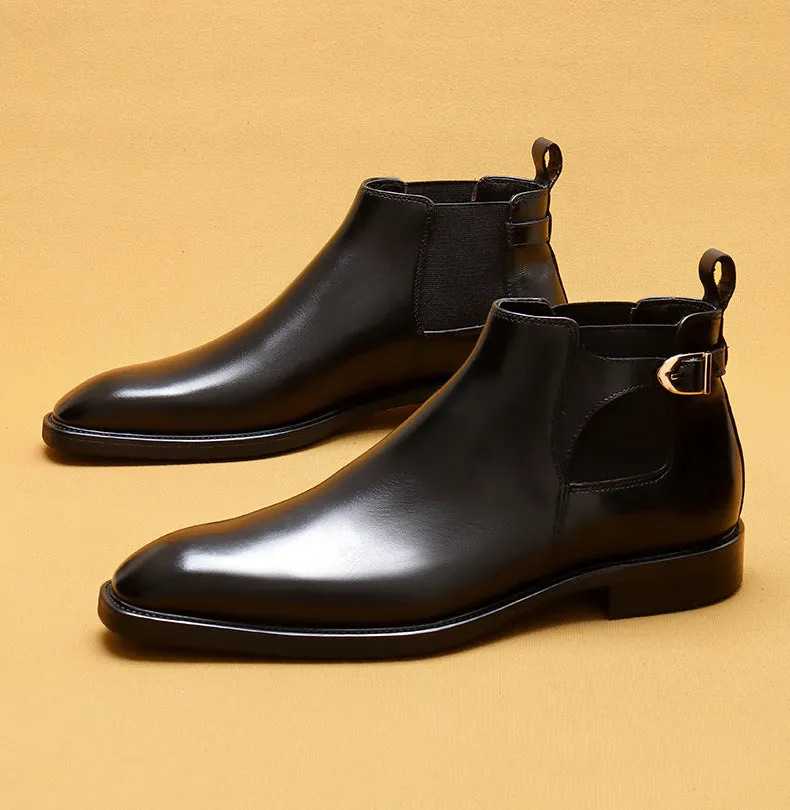 Top Layer Cowhide Men's Leather Shoes Chelsea Boots Men's Genuine Leather Retro Pointed Toe Business Formal Wear High-Top Shoes Winter Men's Boots89617