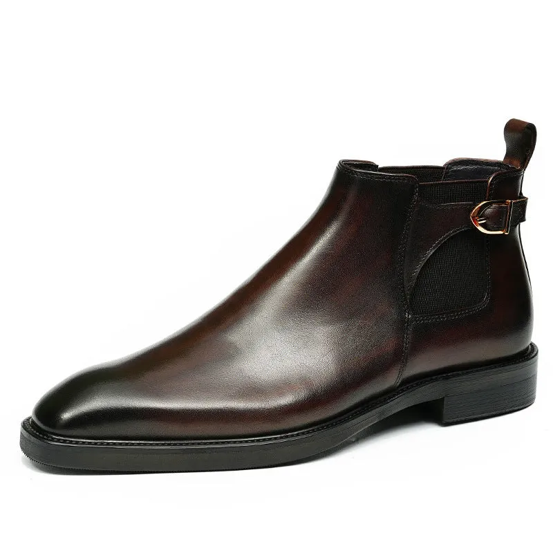 Top Layer Cowhide Men's Leather Shoes Chelsea Boots Men's Genuine Leather Retro Pointed Toe Business Formal Wear High-Top Shoes Winter Men's Boots89617