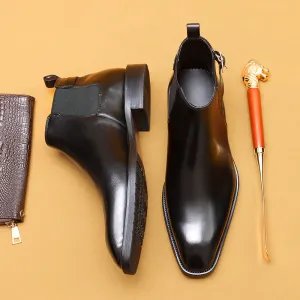 Top Layer Cowhide Men's Leather Shoes Chelsea Boots Men's Genuine Leather Retro Pointed Toe Business Formal Wear High-Top Shoes Winter Men's Boots89617