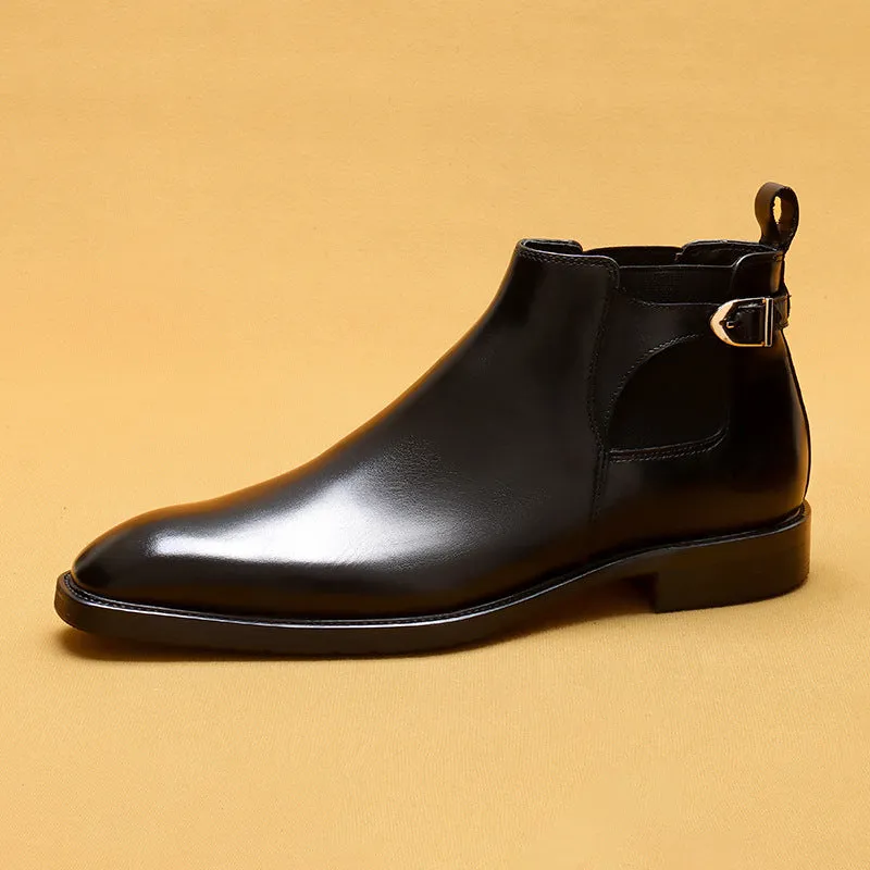 Top Layer Cowhide Men's Leather Shoes Chelsea Boots Men's Genuine Leather Retro Pointed Toe Business Formal Wear High-Top Shoes Winter Men's Boots89617