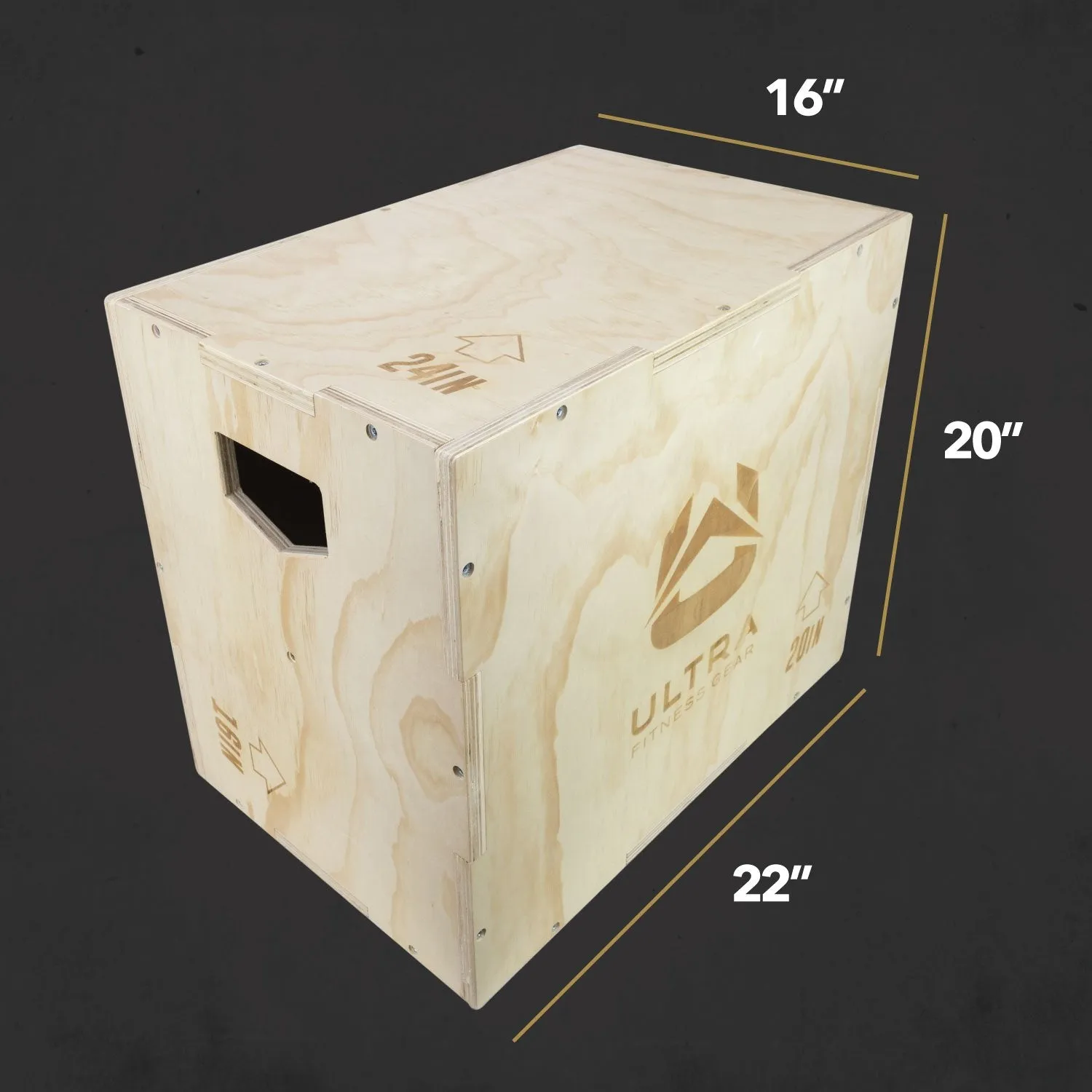 Ultra Fitness Gear 3 in 1 Wood Plyo Box for Jump, Crossfit, Plyometrics. Sizes: 30/24/20, 24/20/16, 20/18/16, or 16/14/12