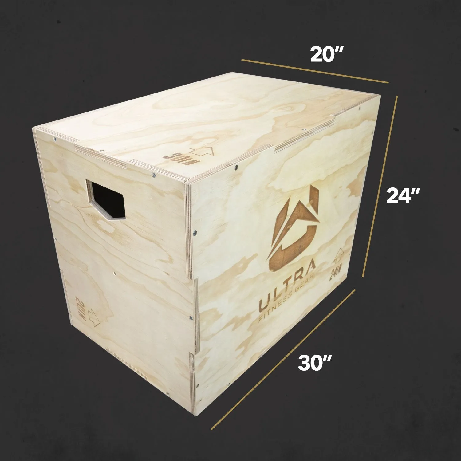 Ultra Fitness Gear 3 in 1 Wood Plyo Box for Jump, Crossfit, Plyometrics. Sizes: 30/24/20, 24/20/16, 20/18/16, or 16/14/12