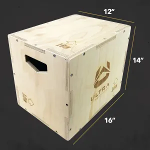 Ultra Fitness Gear 3 in 1 Wood Plyo Box for Jump, Crossfit, Plyometrics. Sizes: 30/24/20, 24/20/16, 20/18/16, or 16/14/12