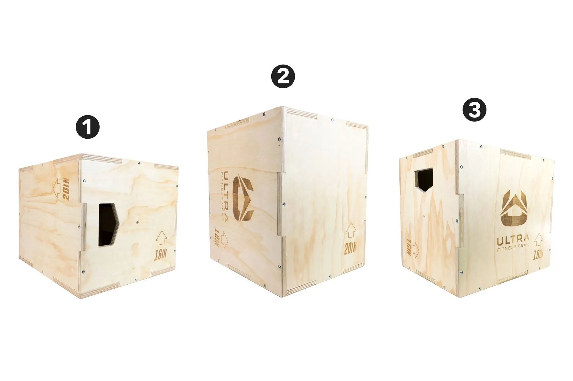 Ultra Fitness Gear 3 in 1 Wood Plyo Box for Jump, Crossfit, Plyometrics. Sizes: 30/24/20, 24/20/16, 20/18/16, or 16/14/12