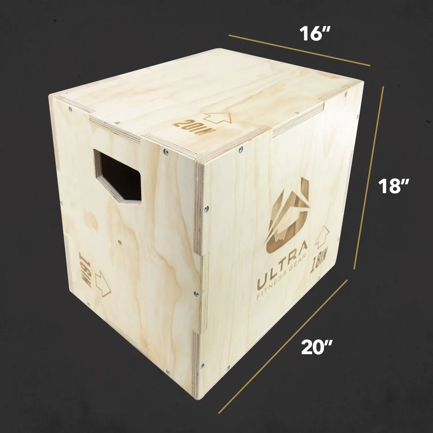Ultra Fitness Gear 3 in 1 Wood Plyo Box for Jump, Crossfit, Plyometrics. Sizes: 30/24/20, 24/20/16, 20/18/16, or 16/14/12
