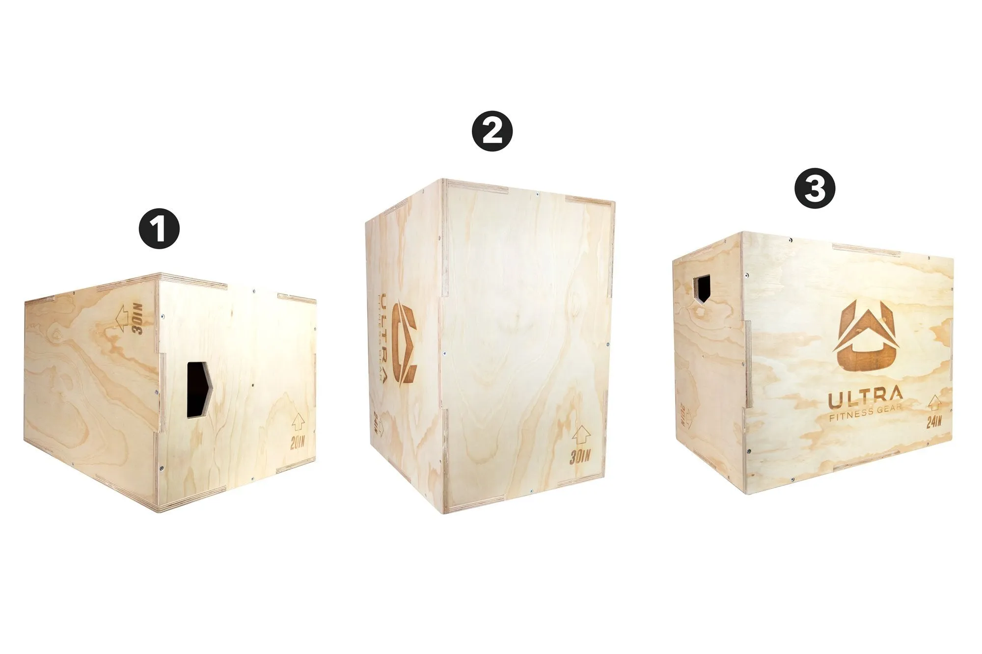 Ultra Fitness Gear 3 in 1 Wood Plyo Box for Jump, Crossfit, Plyometrics. Sizes: 30/24/20, 24/20/16, 20/18/16, or 16/14/12