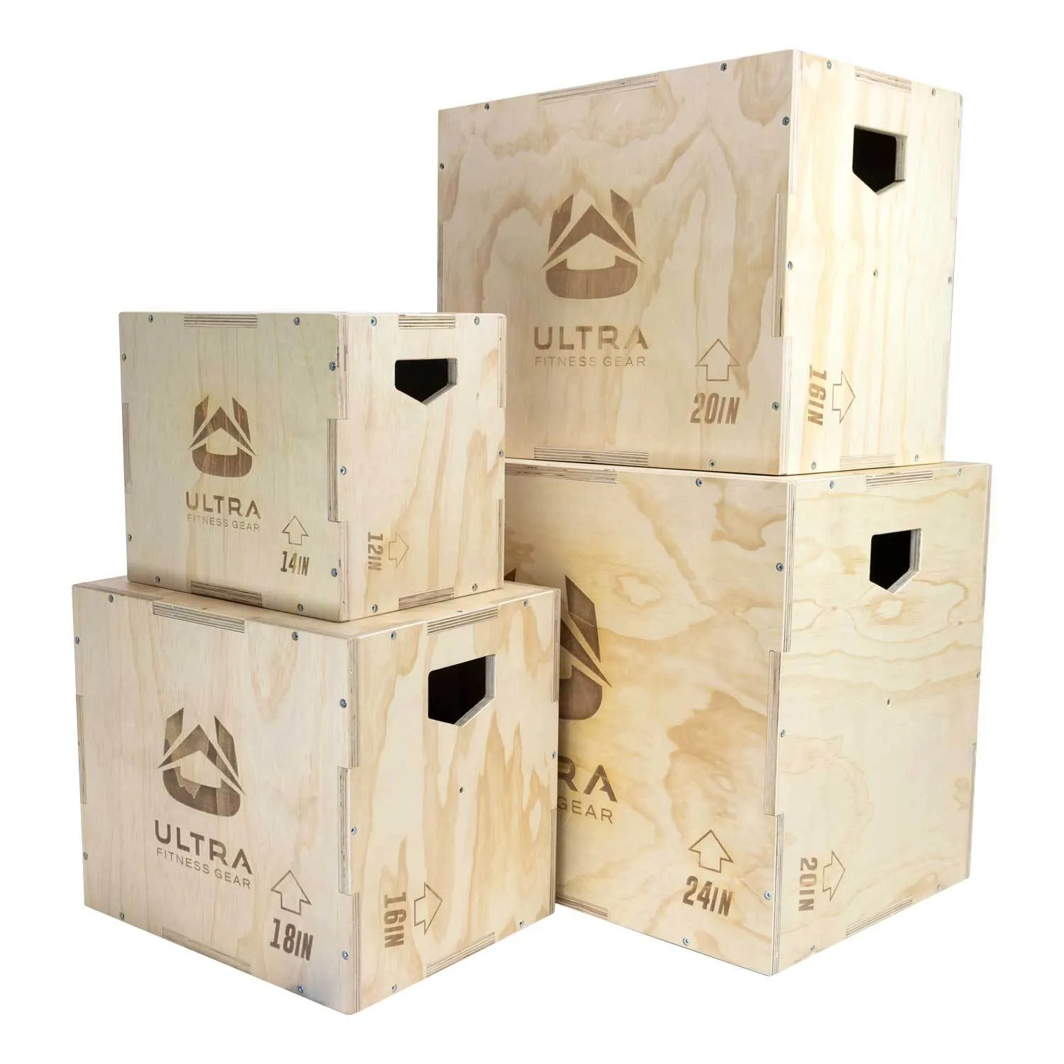 Ultra Fitness Gear 3 in 1 Wood Plyo Box for Jump, Crossfit, Plyometrics. Sizes: 30/24/20, 24/20/16, 20/18/16, or 16/14/12