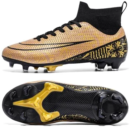 VBOUTV Soccer Cleats for Mens Professional HighTop Breathable Athletic Football Boots Turf Soccer Shoes Outdoor Indoor Futsal Football Training Sneakers