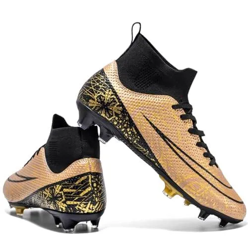 VBOUTV Soccer Cleats for Mens Professional HighTop Breathable Athletic Football Boots Turf Soccer Shoes Outdoor Indoor Futsal Football Training Sneakers