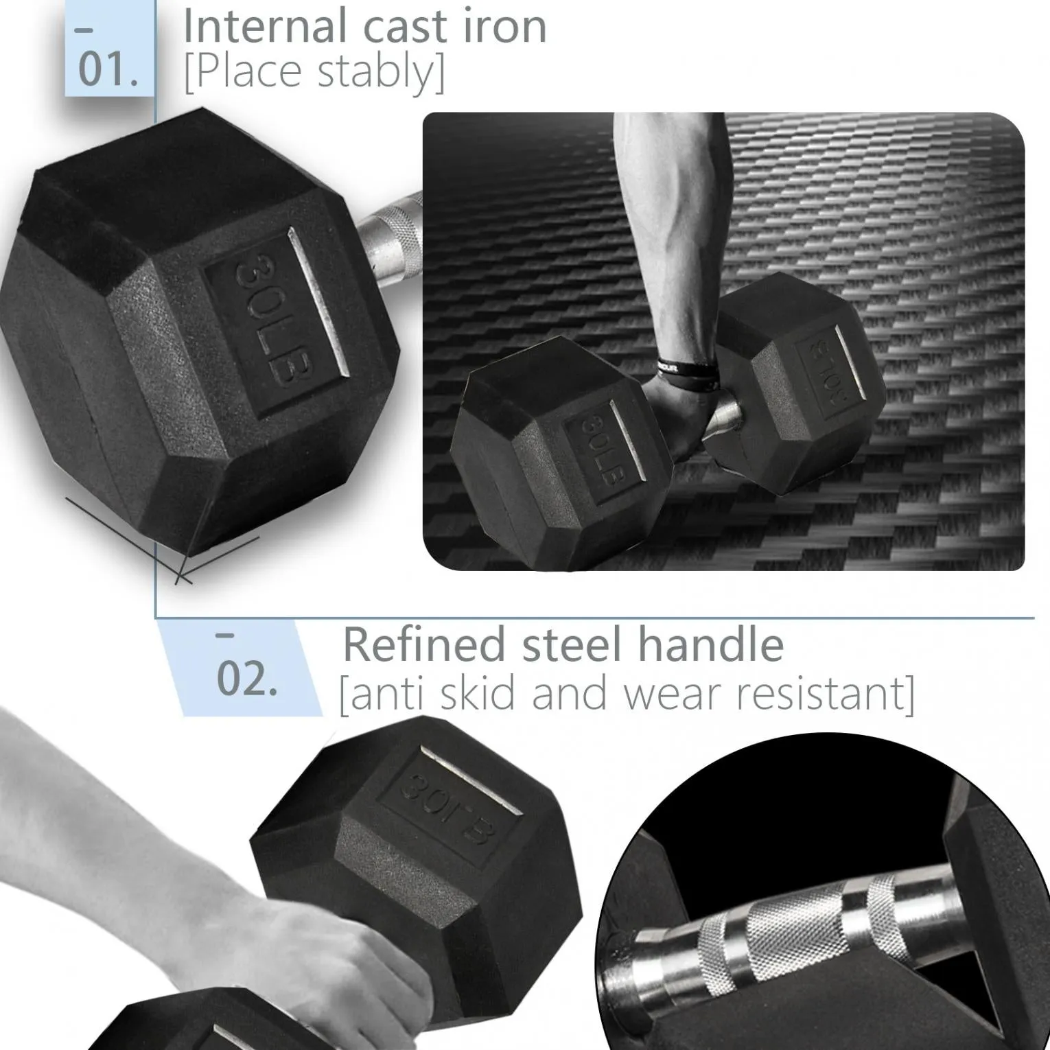 Weights Dumbbells Set for Home Gym w/ Non-Slip Metal Hand