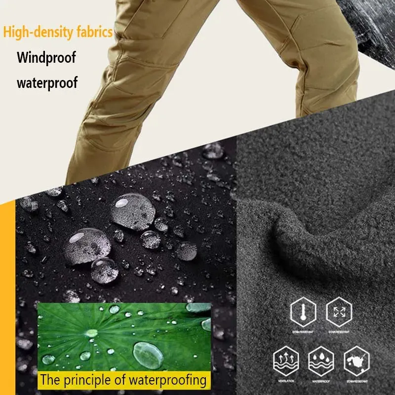 Winter outdoor fleece softshell pants, waterproof tactical pants, windproof and warm training pants, camping and hiking pants