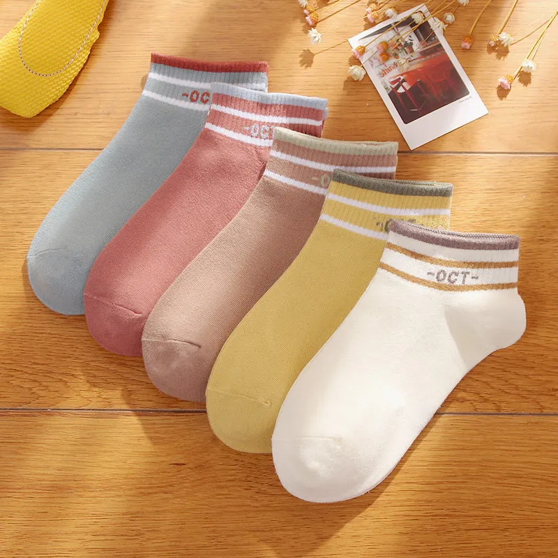 Women's Striped Low-Cut Cotton Socks Korean Version