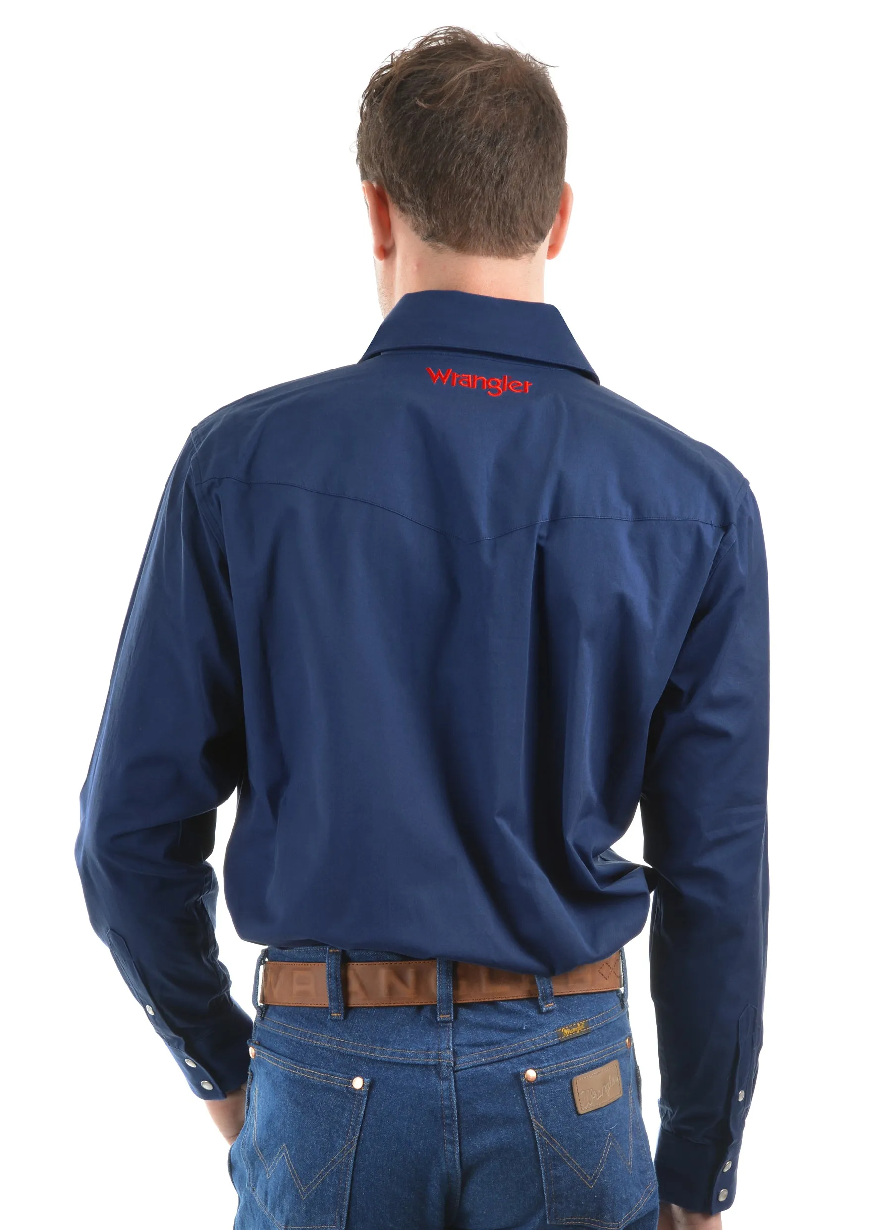 Wrangler Logo Rodeo Long Sleeve Drill Shirt Navy