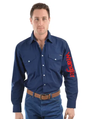 Wrangler Logo Rodeo Long Sleeve Drill Shirt Navy