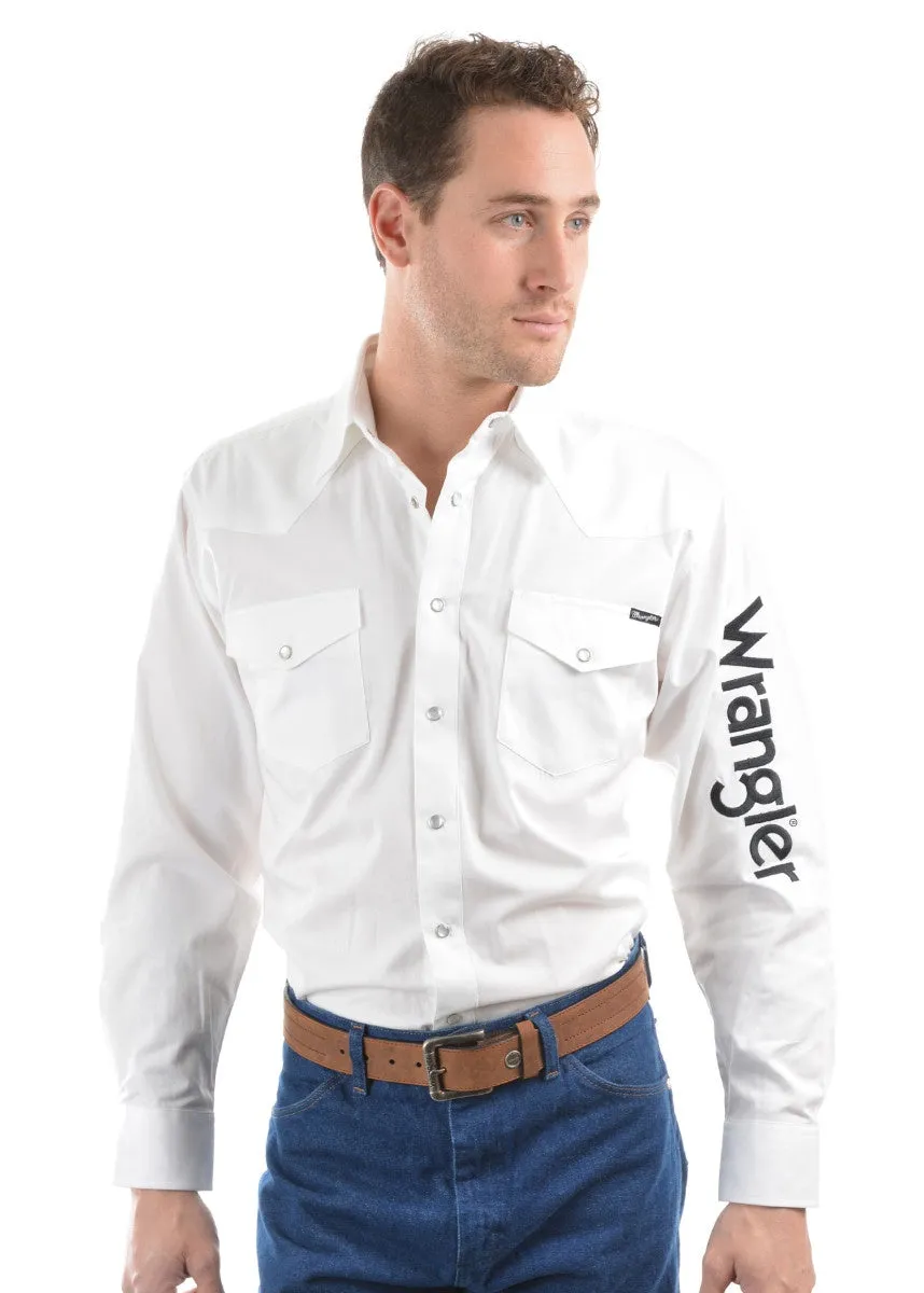 Wrangler Logo Rodeo Long Sleeve Drill Shirt White